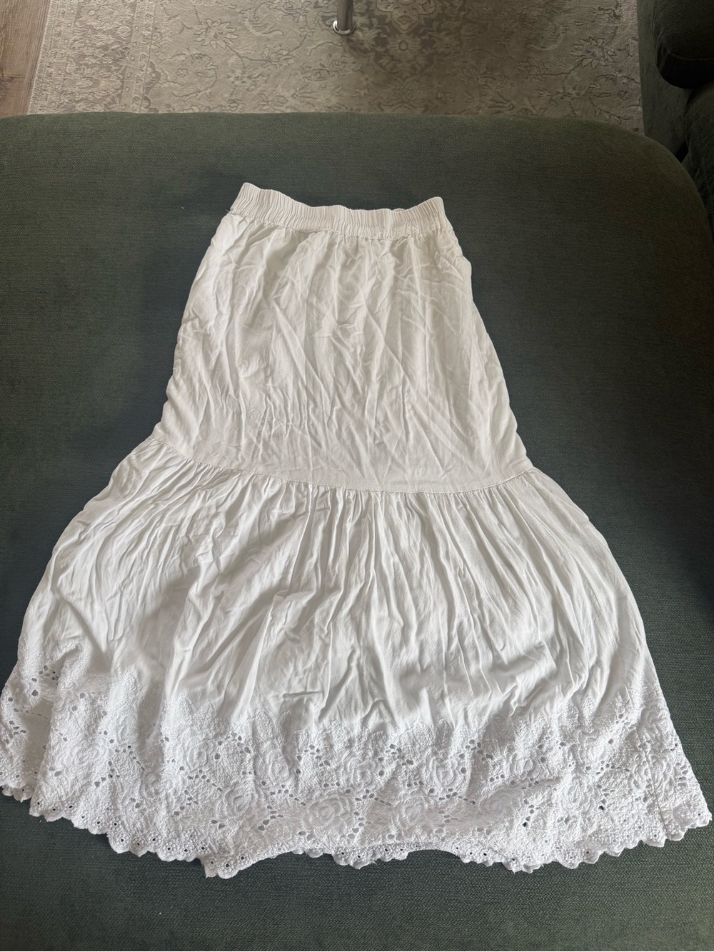 White Midi Eyelet Hem Skirt